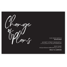 change of date card change of plans black and white