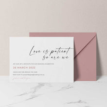 change of date card love is patient rose envelope