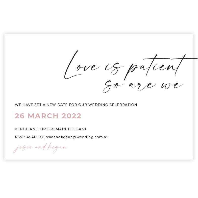change of date card love is patient 