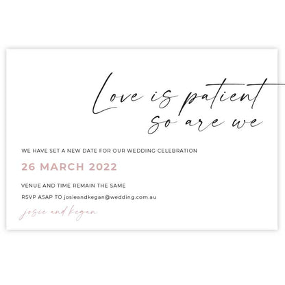 change of date card love is patient 