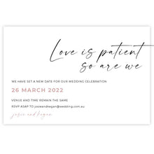 change of date card love is patient 
