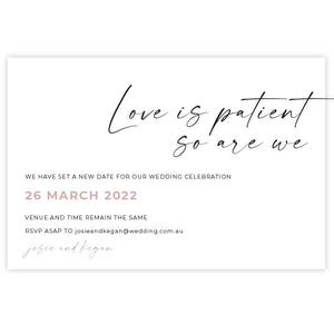 change of date card love is patient 