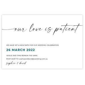 change of date card love is patient