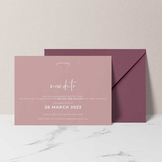 change of date card rose envelope
