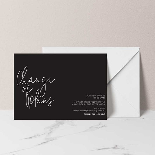 change of date card black and white