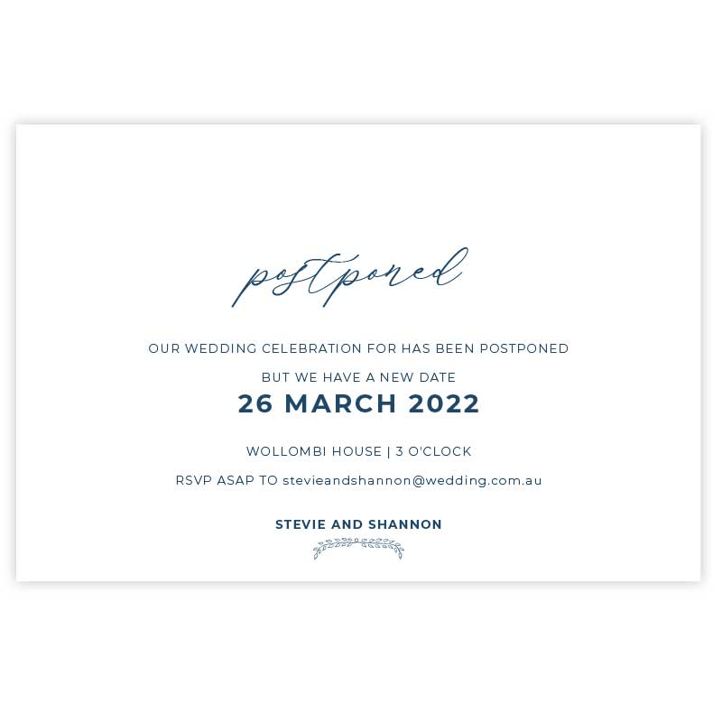 change the date card postponed navy and white