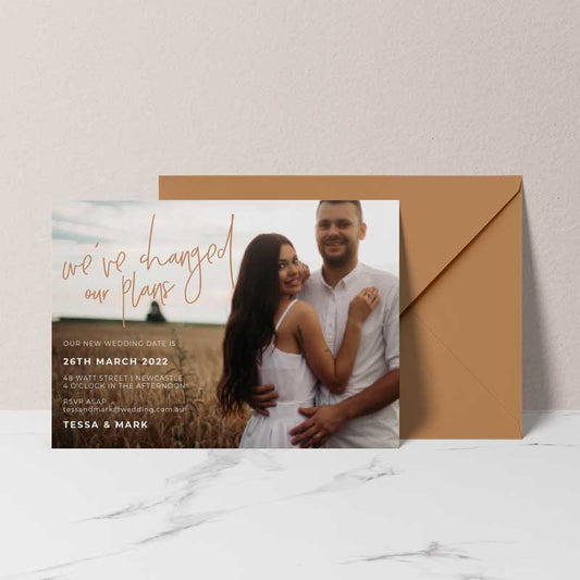 change the date card photo terracotta envelope