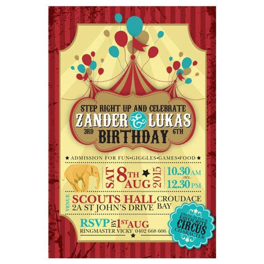 Circus themed birthday invitation