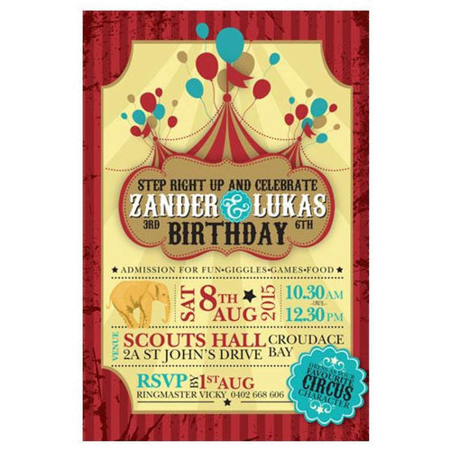 Circus themed birthday invitation