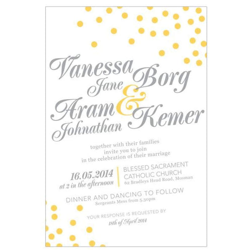 Confetti yellow and grey wedding invitation