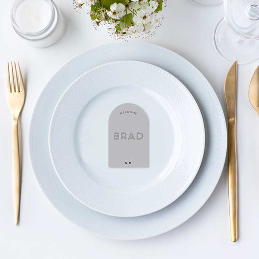 diecut arch black ink printing place card