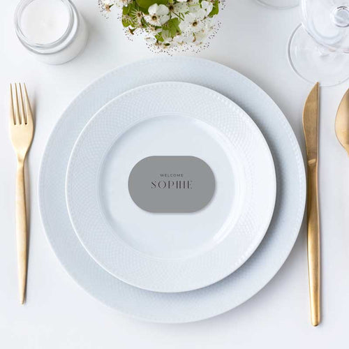 double arch place card grey and black
