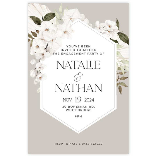 bohemian elegance floral engagement invitation