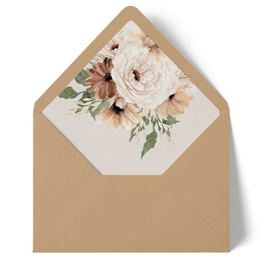 Bohemian Elegance Envelope liner featuring neutral coloured florals with greenery