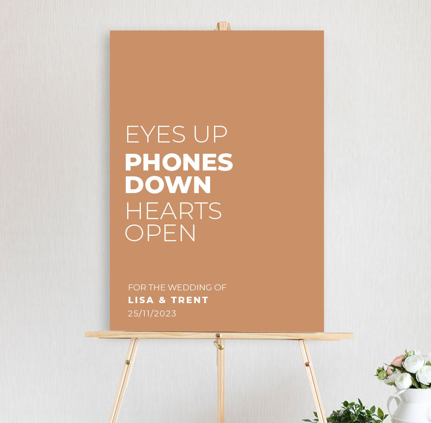 eyes up phones down unplugged wedding sign