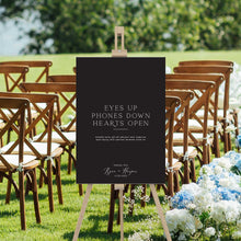 eyes up phones down unplugged wedding sign