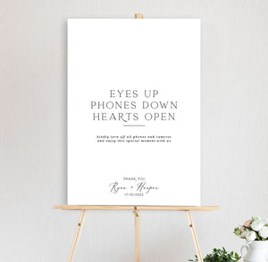 eyes up phones down unplugged wedding sign