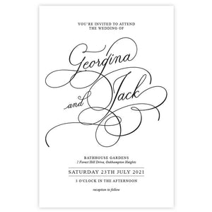 black and white vintage swirl wedding invitation