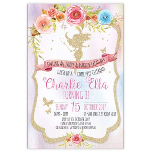 Glitter Fairy birthday invitation