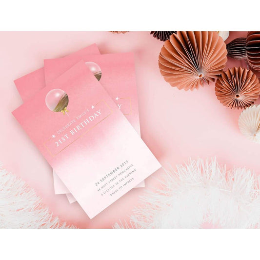 Golden Wapink and gold balloon birthday invitationatermelon