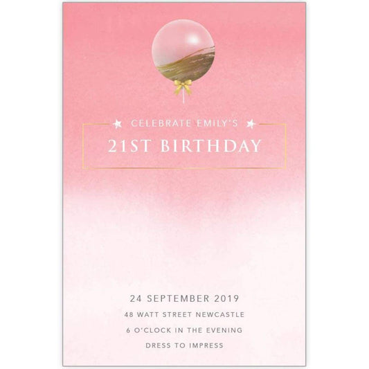 pink and gold balloon birthday invitation