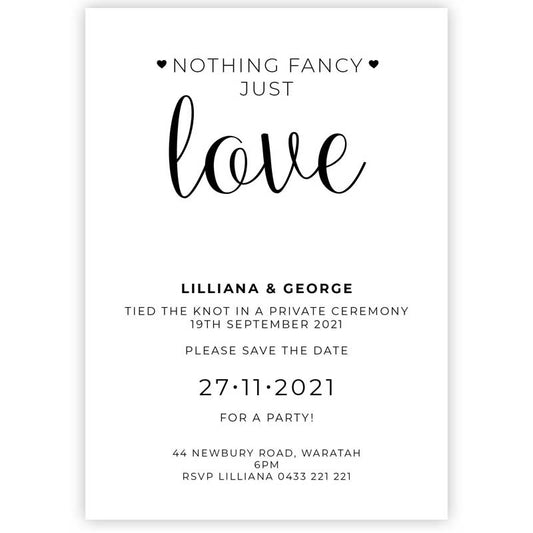 nothing fancy just love elopement card white