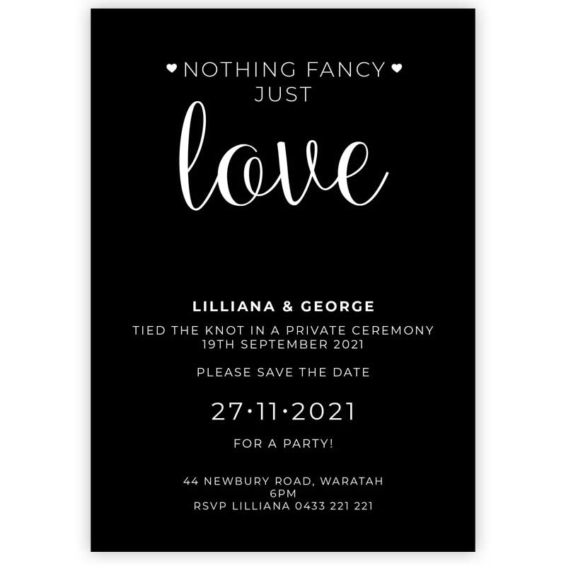 nothing fancy just love elopement card black