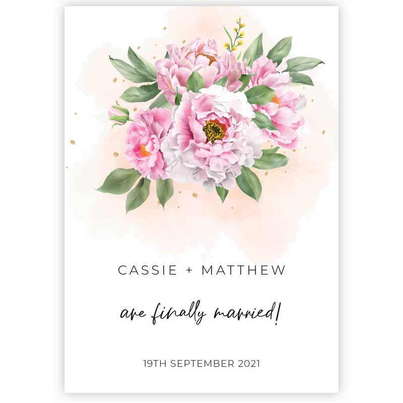 just married elopement card flower