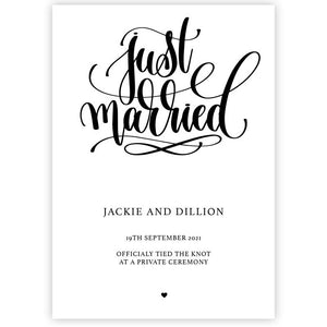 just married elopement card white