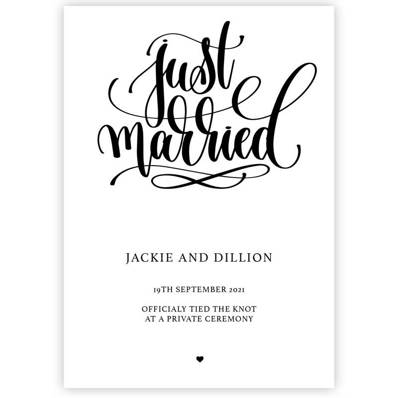 just married elopement card white