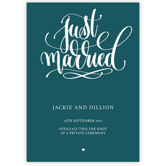 just married elopement card colour teal