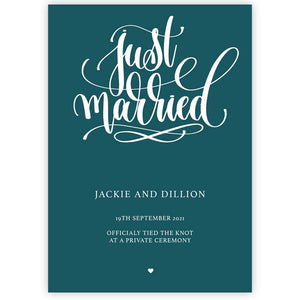 just married elopement card colour teal