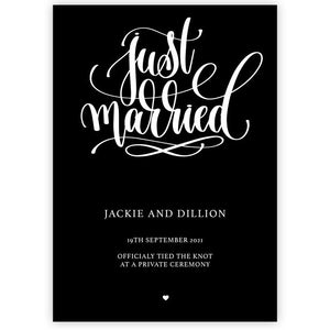 just married elopement card black
