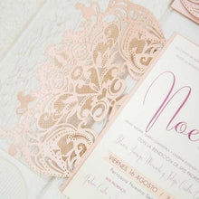 blush pink laser-cut pocket invitation side