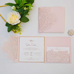 blush pink rose laser-cut invitation suite