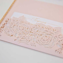 blush pink rose laser-cut invitation detail