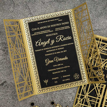 gold art deco laser-cut invitation open