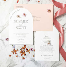 arch shape wedding invitation white blush stationery suite