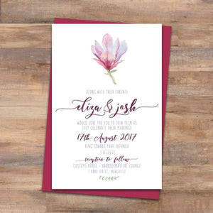 Magnolia wedding invitation burgundy envelope