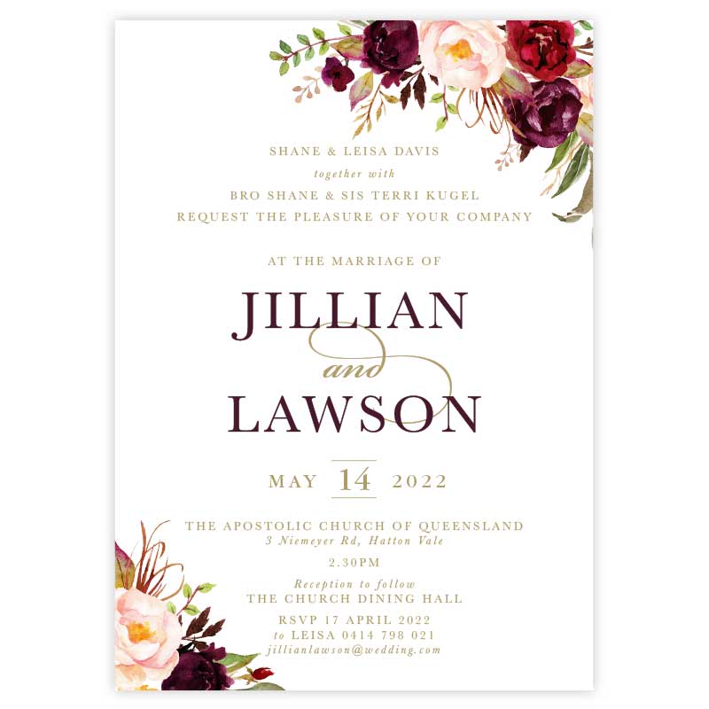 burgundy boho acrylic wedding invitation