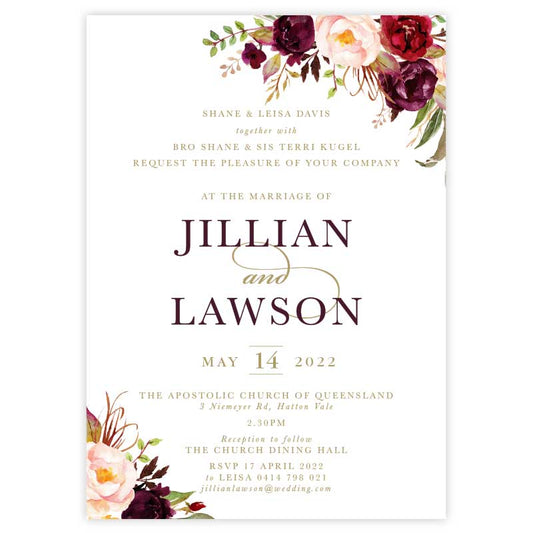 burgundy boho acrylic wedding invitation