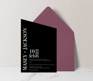 modern angle black and pink invitation and envelope