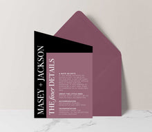 modern angle black and pink invitation envelope details card