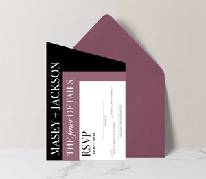 modern angle black and pink invitation suite