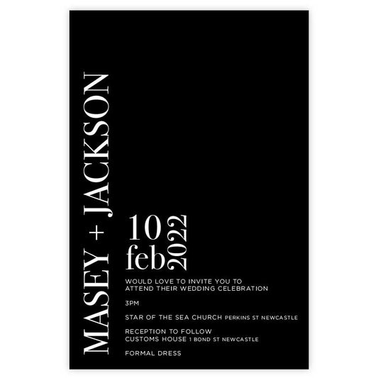 black and white modern wedding invitation