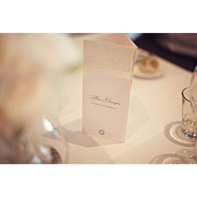 tri-fold menu/table card with pebble paper & ivory ribbon