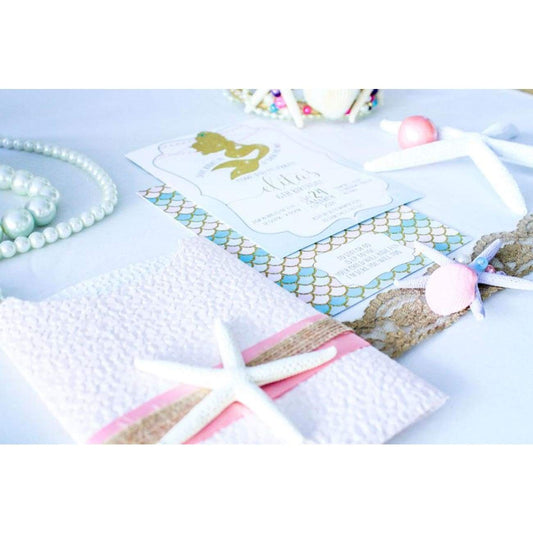 Silouette pocket Mermaid themed birthday invitation