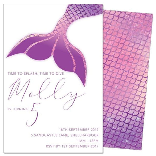 Mermaid Tail Magenta birthday invitation