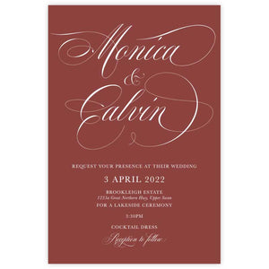 classic rouge script wedding invitation