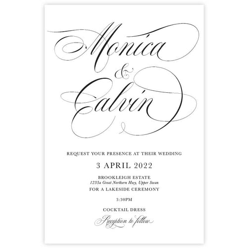 classic black script wedding invitation